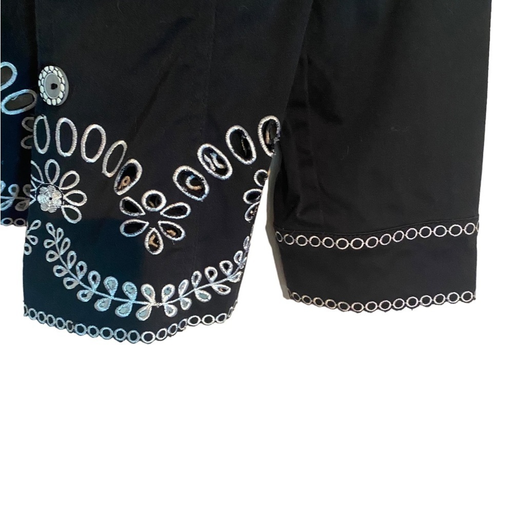 Very Vera Embroidered Black Jacket S Cotton Blend Eyelet Floral - Picture 5 of 8
